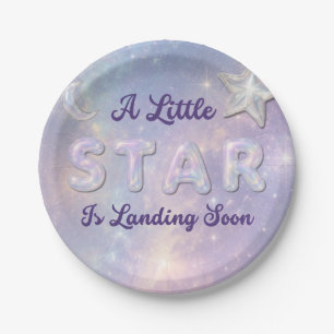 A Little Star Is Landing Celestial Baby Shower Paper Plates