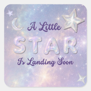 A Little Star Is Landing Celestial Baby Shower Square Sticker