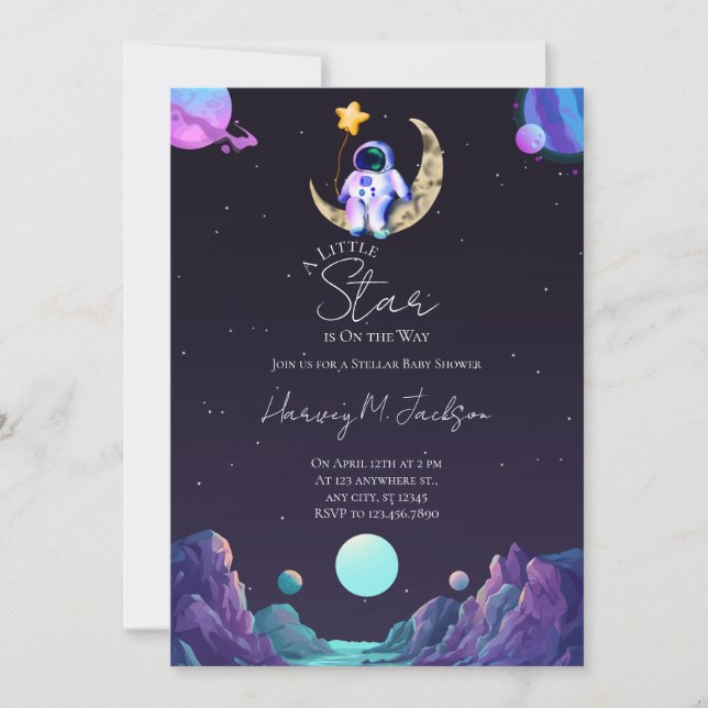 A Little Star | Space | Moon Baby Shower Invitation (Front)