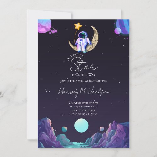 A Little Star  Space  Moon Baby Shower Invitation