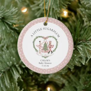 A Little Sugarplum Pink Nutcracker Baby Shower Ceramic Ornament