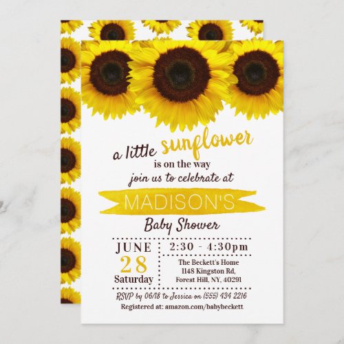 A Little Sunflower Is On The Way Baby Shower Invitation