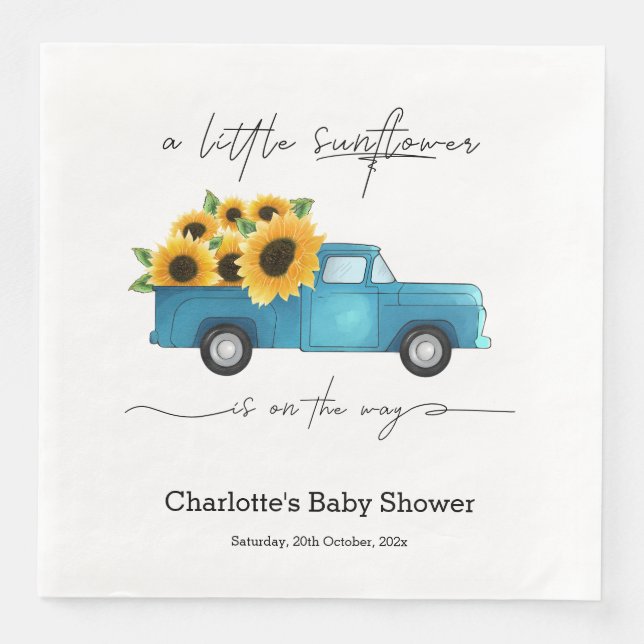 A Little Sunflower Is On The Way Baby Shower Paper Dinner Napkins (Front)