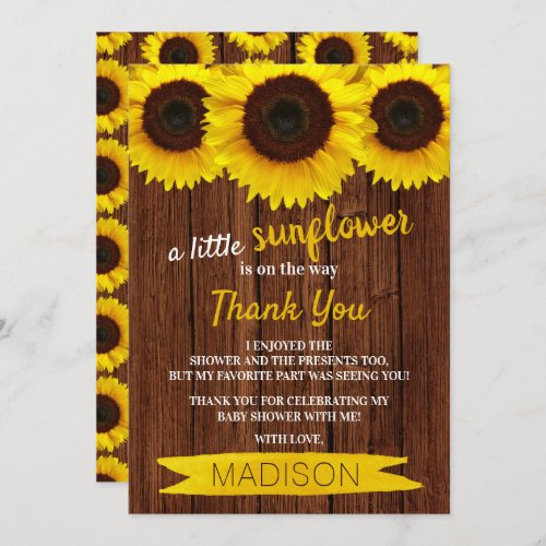 A Little Sunflower Is On The Way Baby Shower Thank You Card