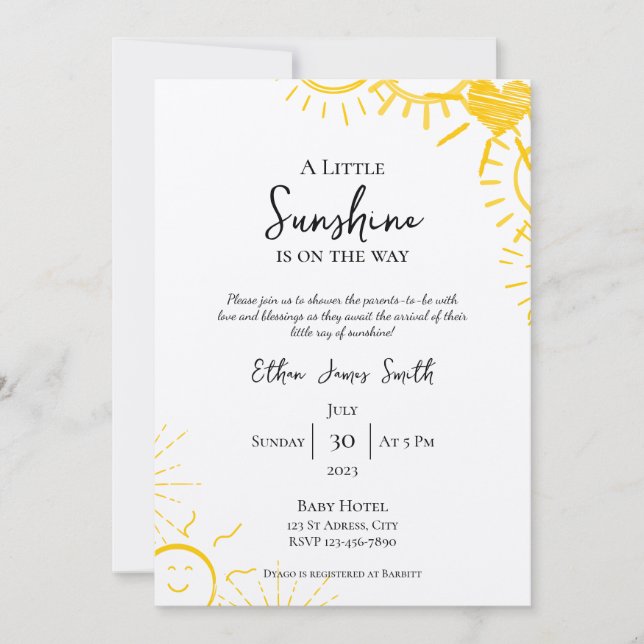 A Little Sunshine Boy Baby Shower Invitation (Front)