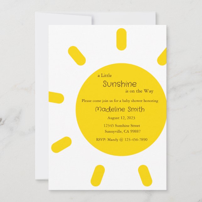 A Little Sunshine is on the Way Invitation, Baby Invitation (Front)