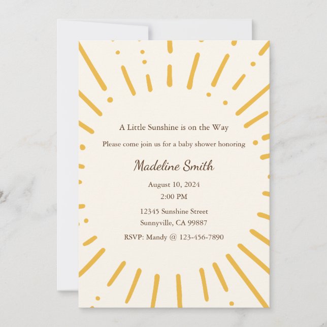 A Little Sunshine is on the Way Invitation, Baby Invitation (Front)