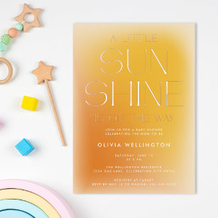 A Little Sunshine Modern Bold Yellow Baby Shower Foil Invitation
