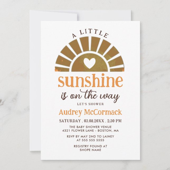 A Little Sunshine On the Way Baby Shower Invitation (Front)