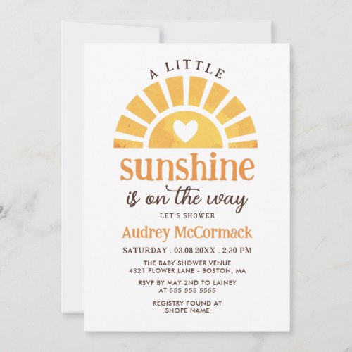 A Little Sunshine On the Way Baby Shower Invitation