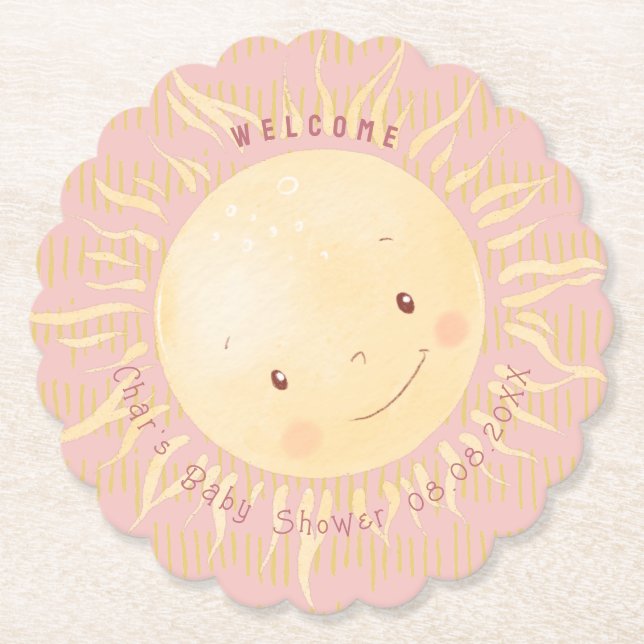 A Little Sunshine Personalized Baby Shower Paper Coaster (Front)