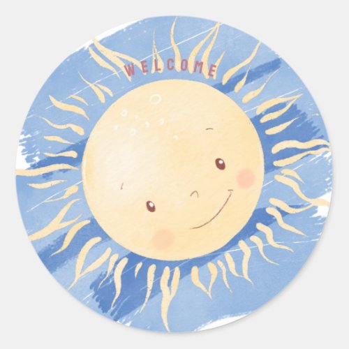  A Little Sunshine Sky  Personalized Baby Shower Classic Round Sticker