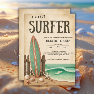 A Little Surfer Vintage Baby Shower Invitation