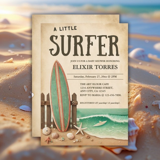 A Little Surfer Vintage Baby Shower Invitation (Creator Uploaded)