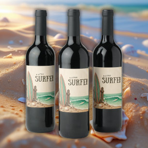 A Little Surfer Vintage Baby Shower Wine Label