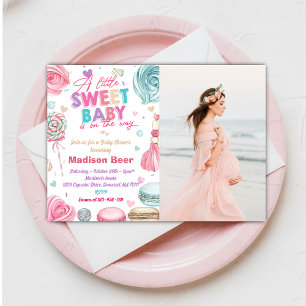 A Little Sweet Baby Is One The Way Party Photo Invitation