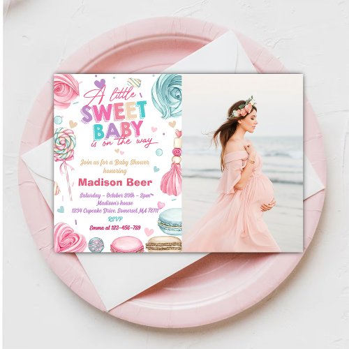 A Little Sweet Baby Is One The Way Party Photo  Invitation