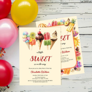 A Little Sweet Is On The Way Ice Cream Baby Shower Invitation