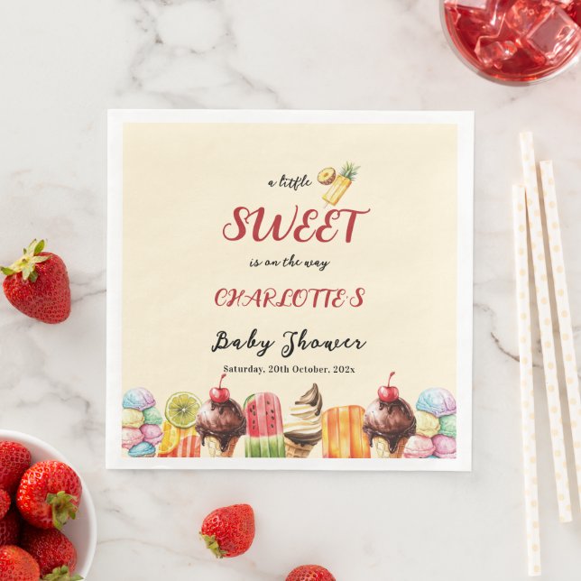 A Little Sweet Is On The Way Ice Cream Baby Shower Paper Dinner Napkins (Insitu)
