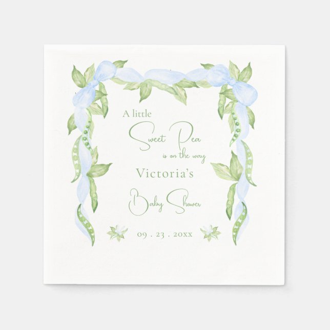 A Little Sweet Pea Blue Boy Baby Shower Napkins (Front)