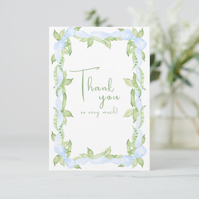 A Little Sweet Pea Boy Blue Baby Thank You Card (Standing Front)