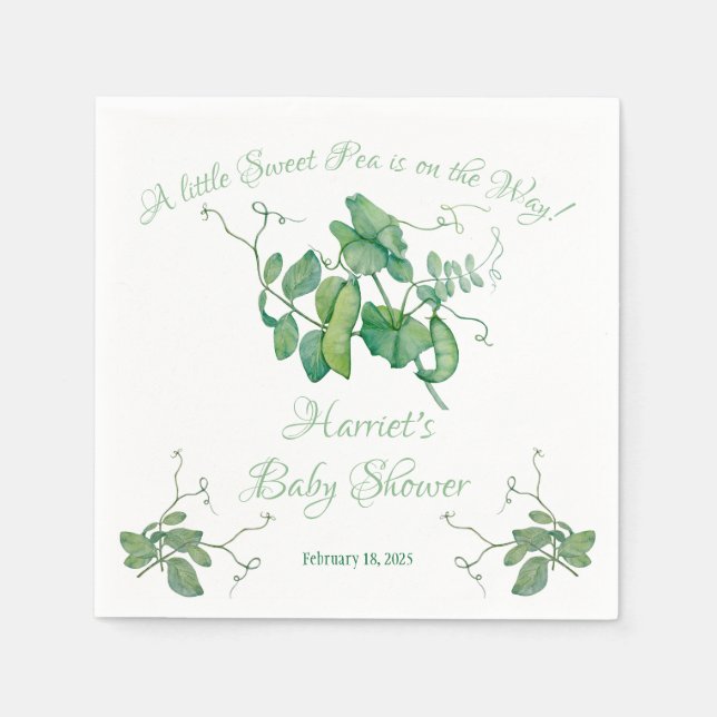 A Little Sweet Pea is on the Way!  Baby Shower Napkins (Front)
