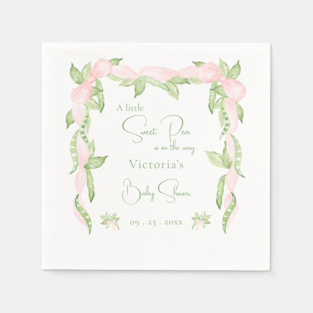 A Little Sweet Pea Pink Girl Baby Shower Napkins (Front)