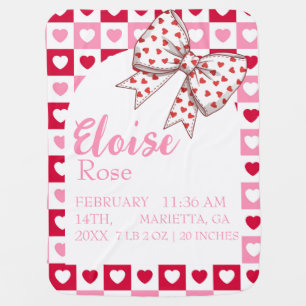 A Little Sweetheart Baby Keepsake Birth Stats Bow Blanket