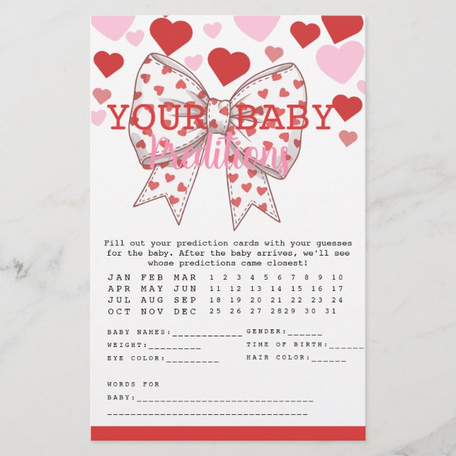 A Little Sweetheart Baby Prediction Game card Flyer (Front)