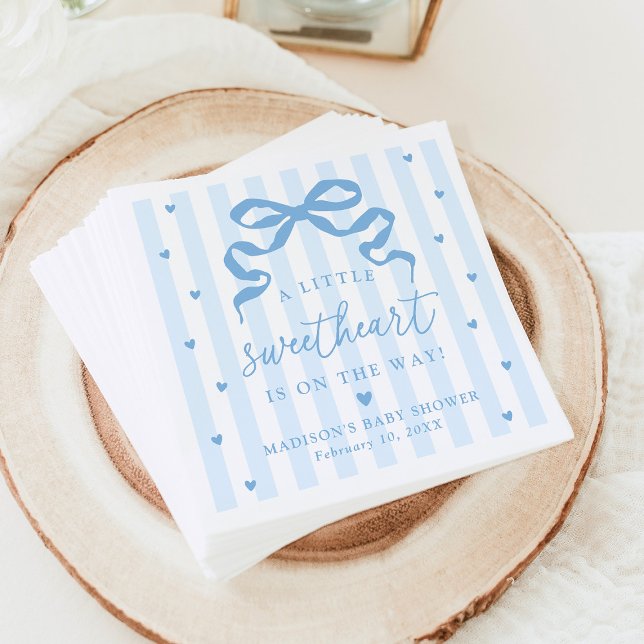 A Little Sweetheart Blue Bow Baby Shower Napkins (Creator Uploaded)