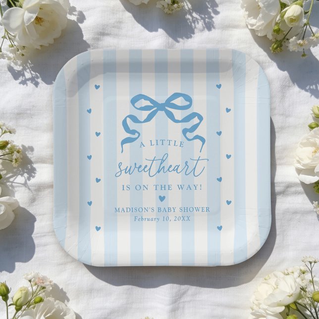 A Little Sweetheart Blue Bow Baby Shower Paper Plates (Creator Uploaded)