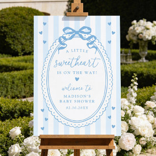 A Little Sweetheart Blue Bow Baby Shower Welcome Foam Board