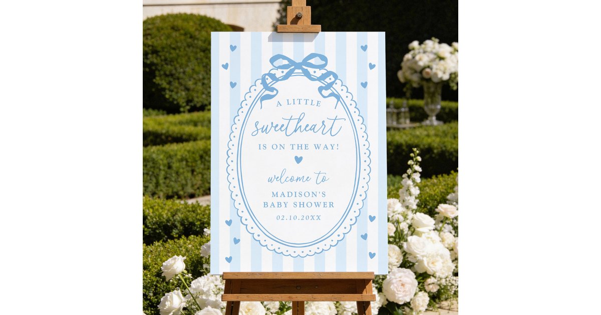 A Little Sweetheart Blue Bow Baby Shower Welcome Foam Board | Zazzle