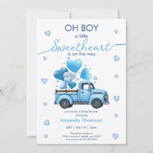 A little Sweetheart blue Truck Baby Shower Invitation