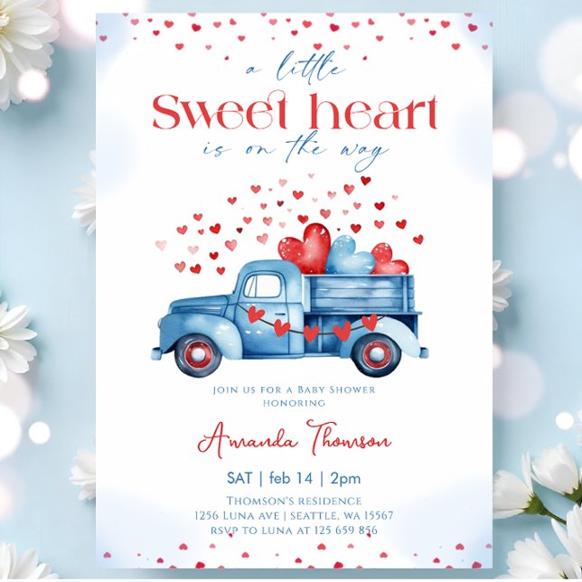 A little Sweetheart blue Truck Boy Baby Shower Invitation (Creator Uploaded)