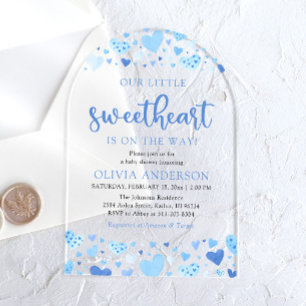 A Little Sweetheart Blue Valentine Baby Shower Acrylic Invitations