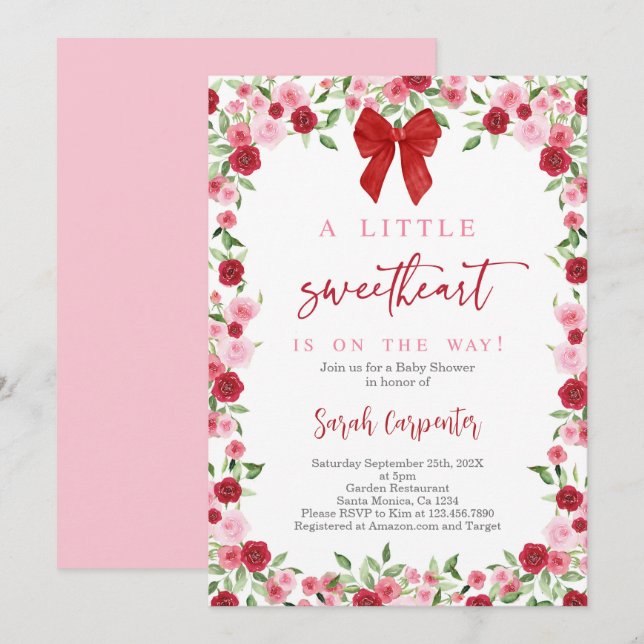 A Little Sweetheart Bow Baby Shower Invitation (Front/Back)