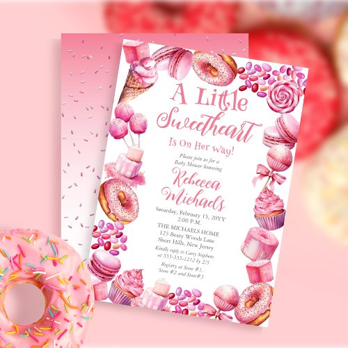A Little Sweetheart Candy Frame Girl Baby Shower Invitation