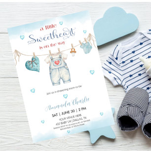 A little sweetheart clothesline Boy baby shower Invitation