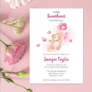A little Sweetheart Cute Bear Pink Baby Shower Invitation