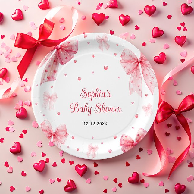 A Little Sweetheart Cute Bow Red Pink Baby Shower  Paper Plates (Creator Uploaded)