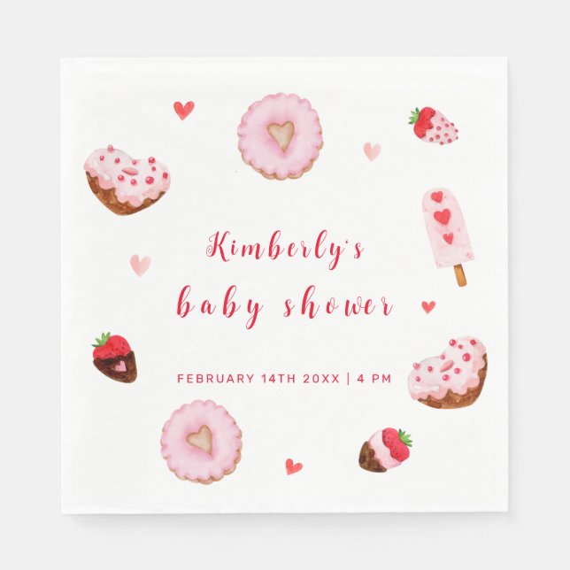 A Little Sweetheart Donuts Valentines Baby Shower Napkins (Front)