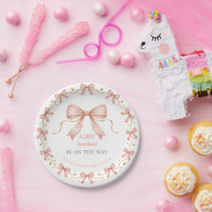 A Little Sweetheart Dusty Rose Bow Baby Girl Paper Plates