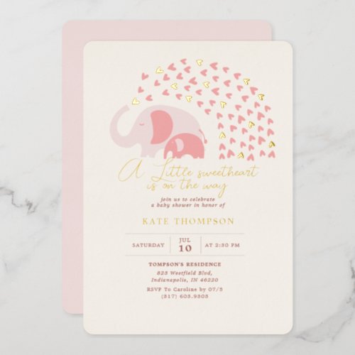 A little Sweetheart Elephant Girl Baby Shower Gold Foil Invitation