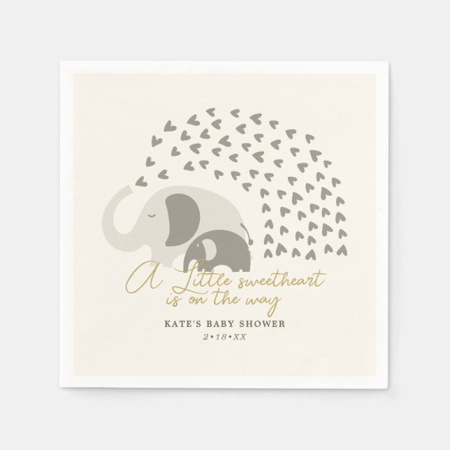 A little Sweetheart Elephant Neutral Baby Shower Napkins (Front)