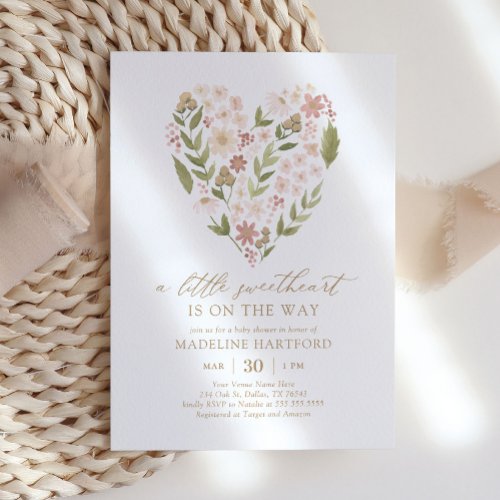 A Little Sweetheart Floral Heart Baby Shower Invitation