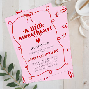A Little Sweetheart Girl doodle Bow Baby Shower Invitation