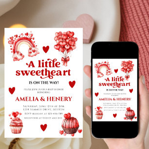 A Little Sweetheart Girl doodle Bow Baby Shower  Invitation