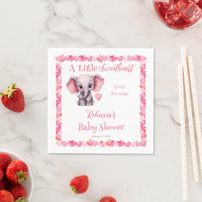 A Little Sweetheart Girl Elephant Baby Shower Napkins (Insitu)