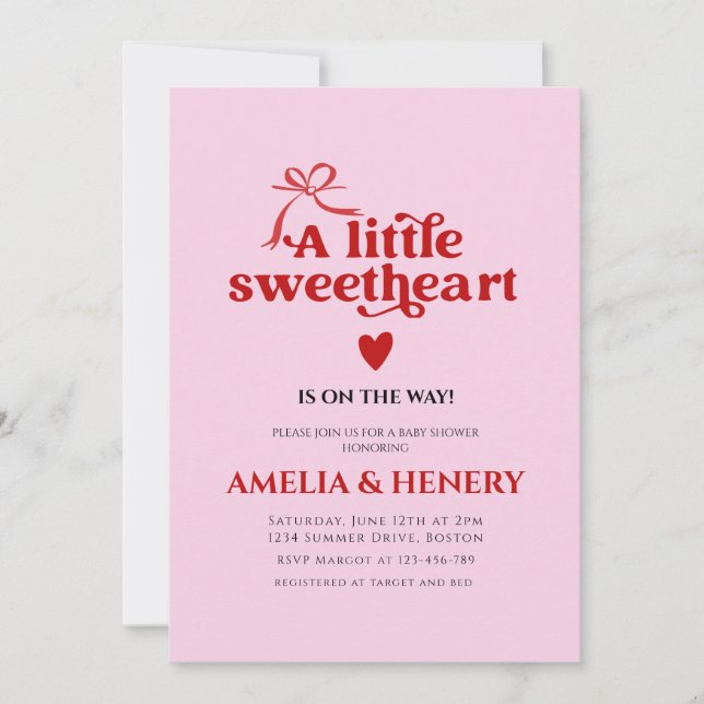 A Little Sweetheart Girl hearts Baby Shower Invita Invitation (Front)